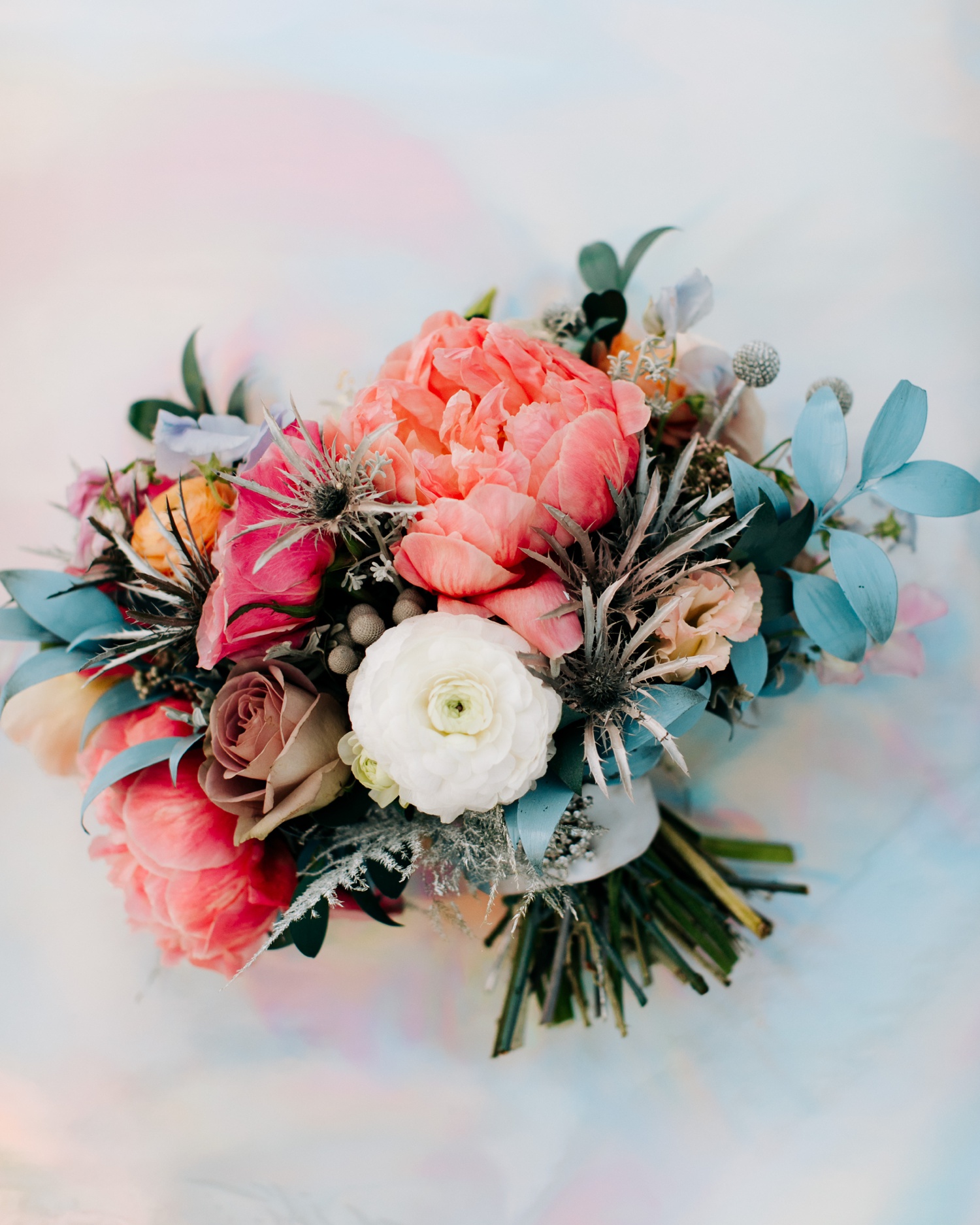 Iridescent colorful wedding bouquet