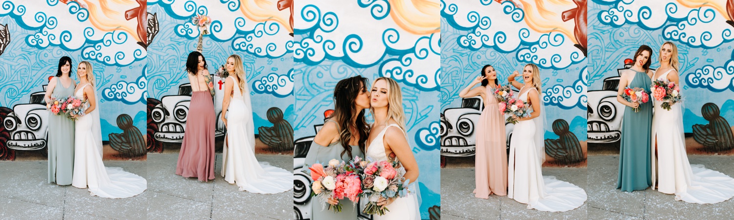 Wedding Party Photos in Downtown Phoenix with Graffiti Backdrop