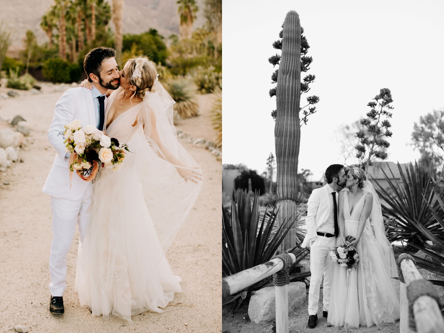 couple wedding portraits at the pond estate palm springs