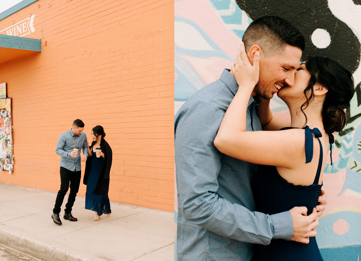 Downtown Joshua Tree engagement photos at a coffee shop