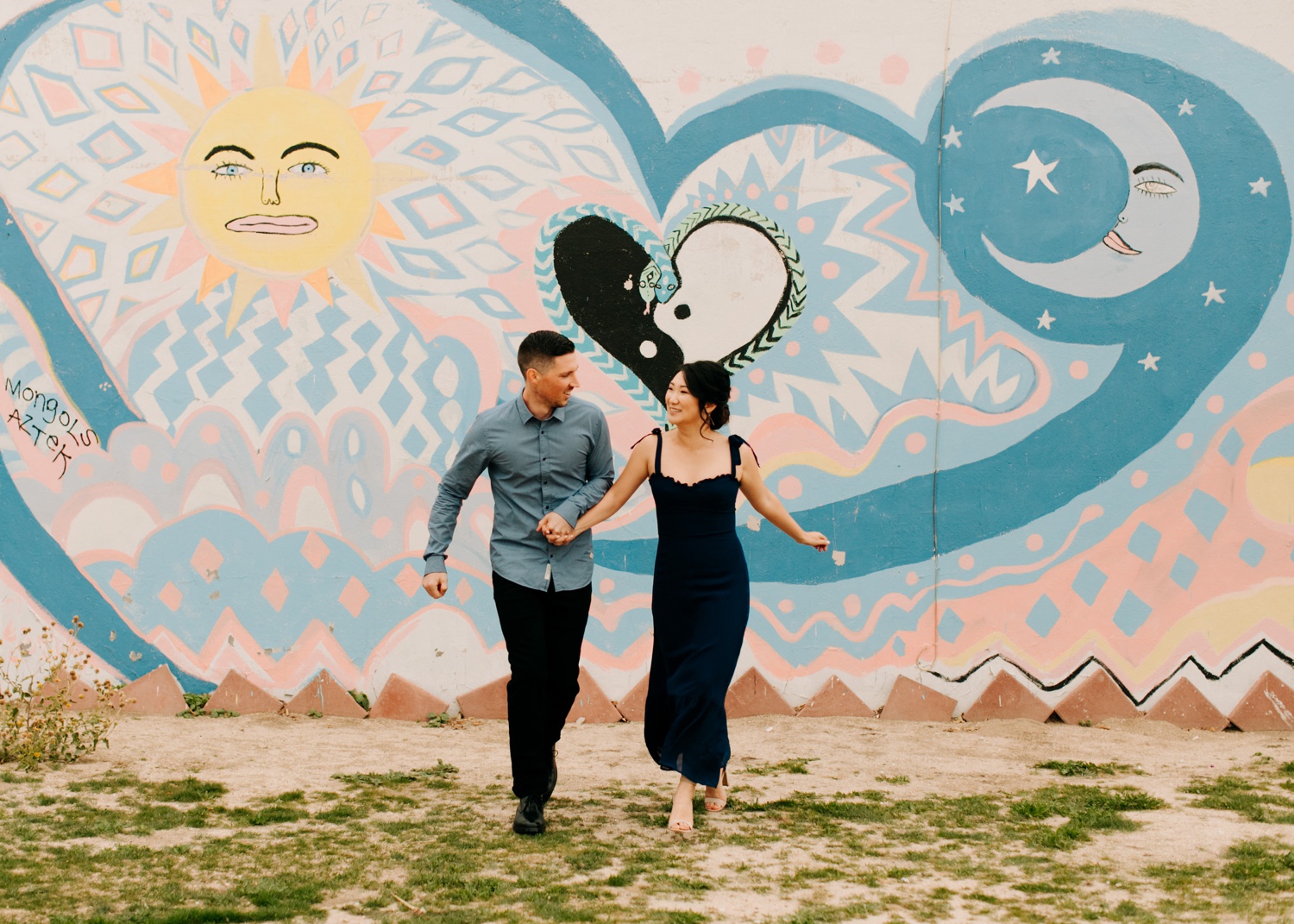 Downtown Joshua Tree engagement photos at a coffee shop