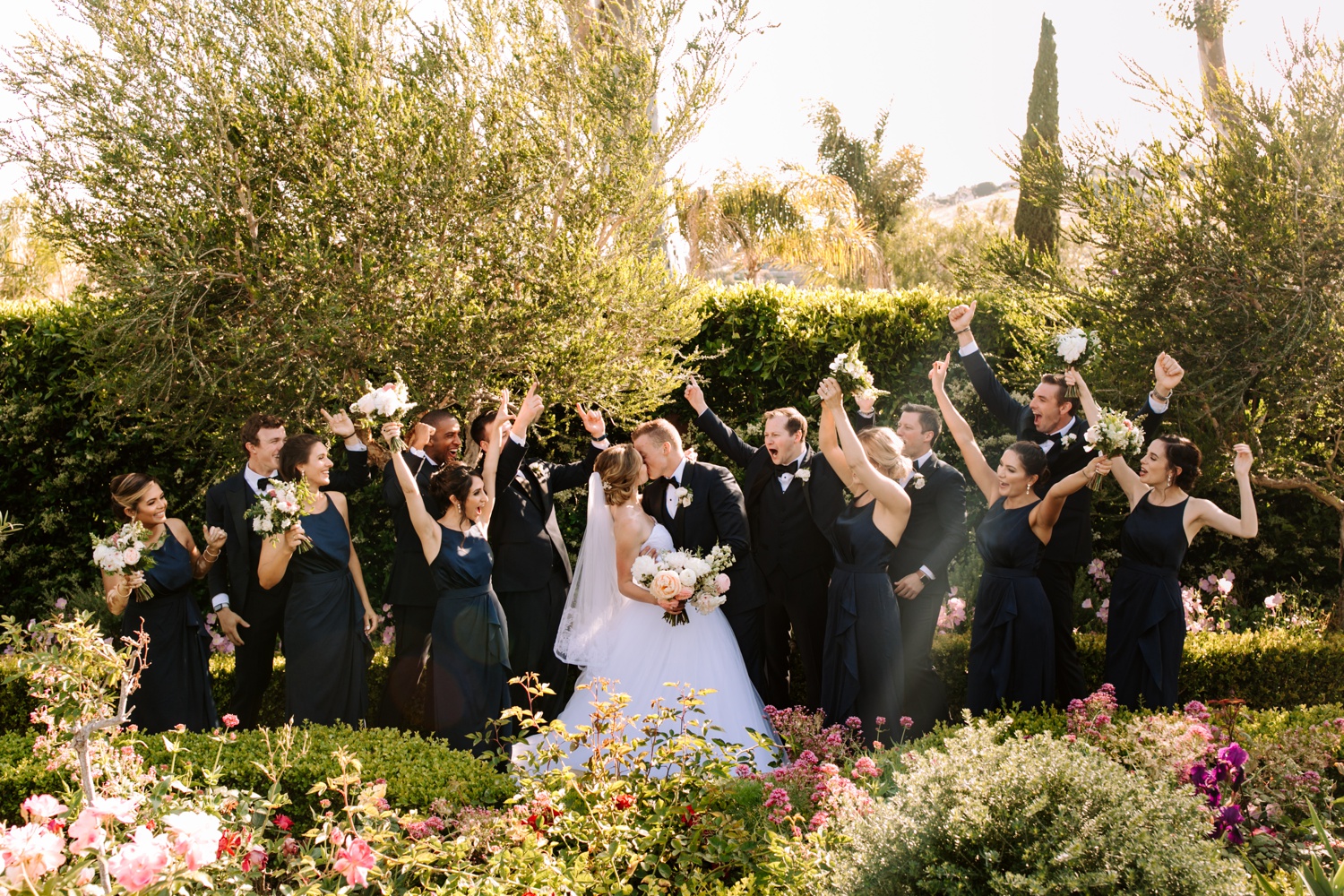 elegant wedding party in navy blue