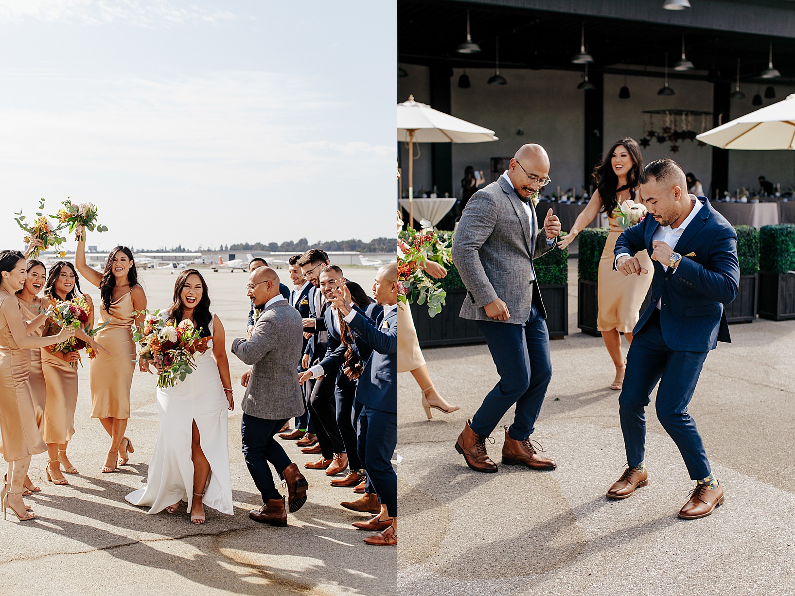 first look for Fullerton Wedding at Hangar 21 South