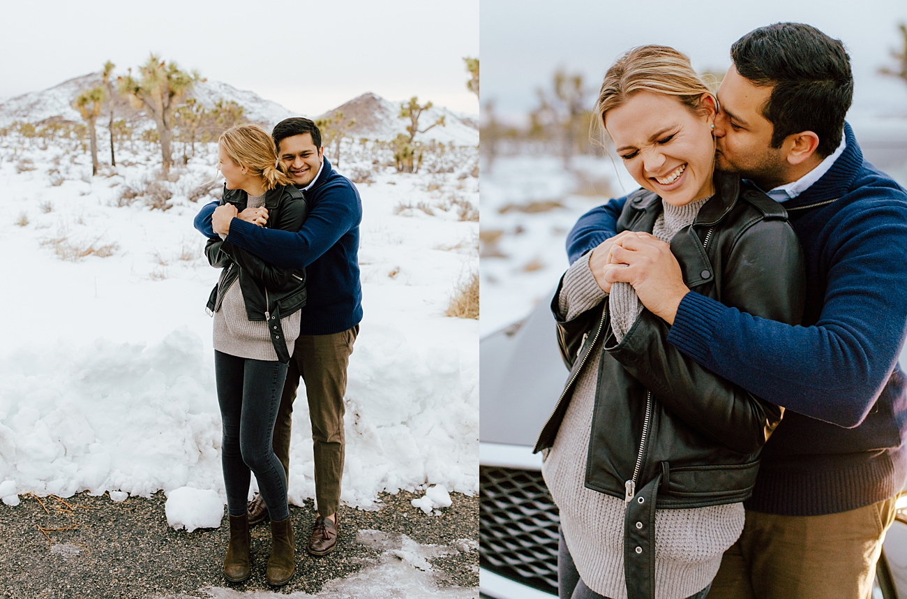 Joshua Tree Engagement Photos in the snow